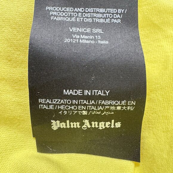 Palm Angels Logo Graphic T-Shirt Mens L Yellow Crewneck Luxury Street Made Italy - Picture 6 of 11
